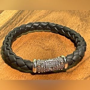David Yurman Black Leather Bracelet with Silver Accents